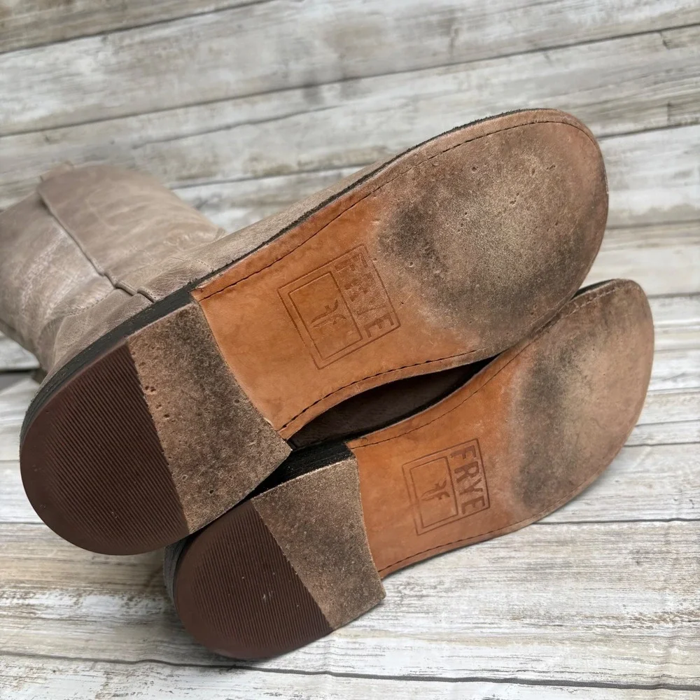 Frye Boots Paige Leather 6.5 Grey Pull On Round Toe Riding Western Distressed - Picture 6 of 12